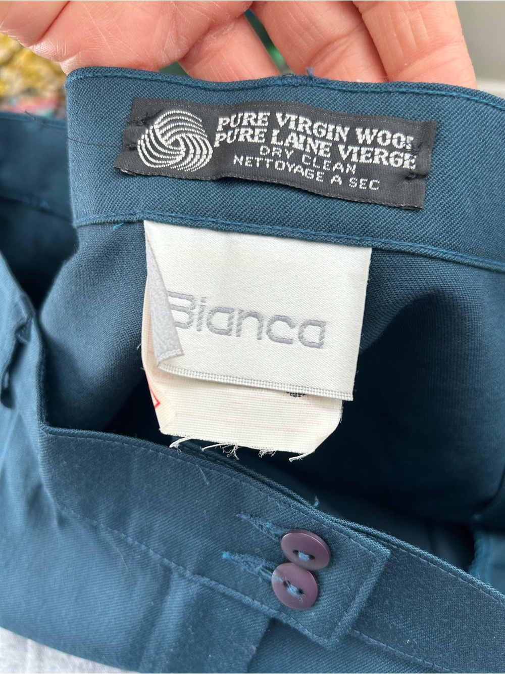 Vintage Union Made Bianca Dark Blue Jade High Waisted Pleated Waist Wool Trouser - Picture 5 of 6